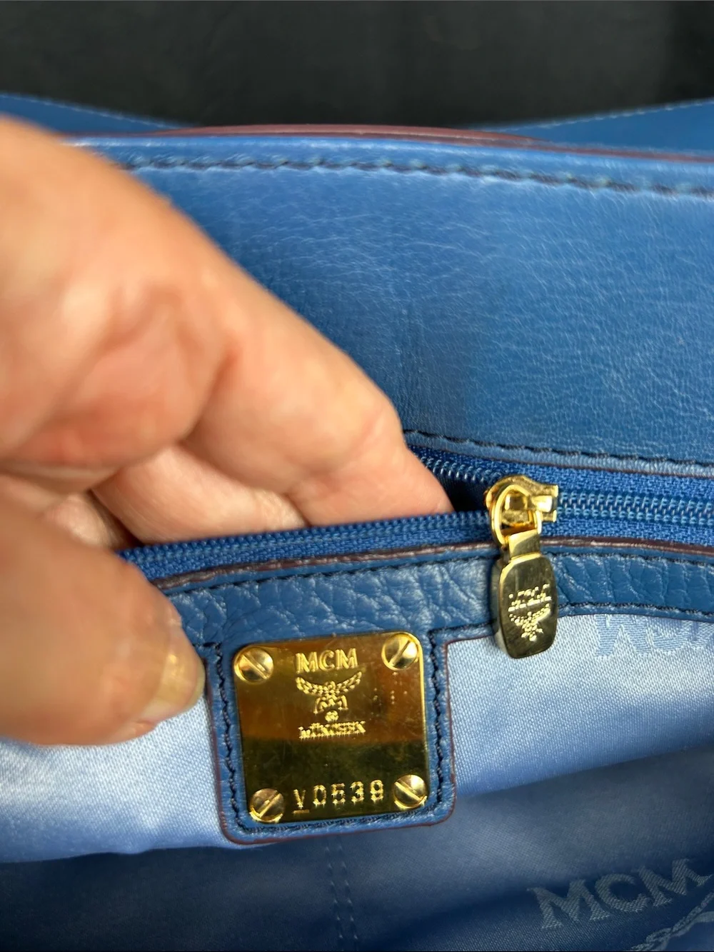 MCM München Vintage Cobalt Blue Leather 2-Way Satchel Crossbody